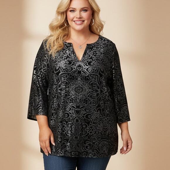 Violet & Claire Burnout Velvet Top Womens Sz 2X Black Ice Blue Party Whimsigoth - Picture 1 of 8